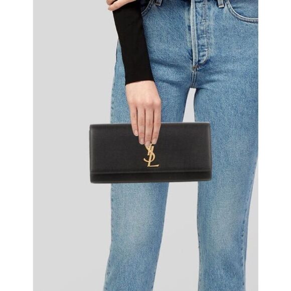 Saint Laurent Kate‎ Clutch Black Leather Gold Hardware Women's Bag - Picture 2 of 15